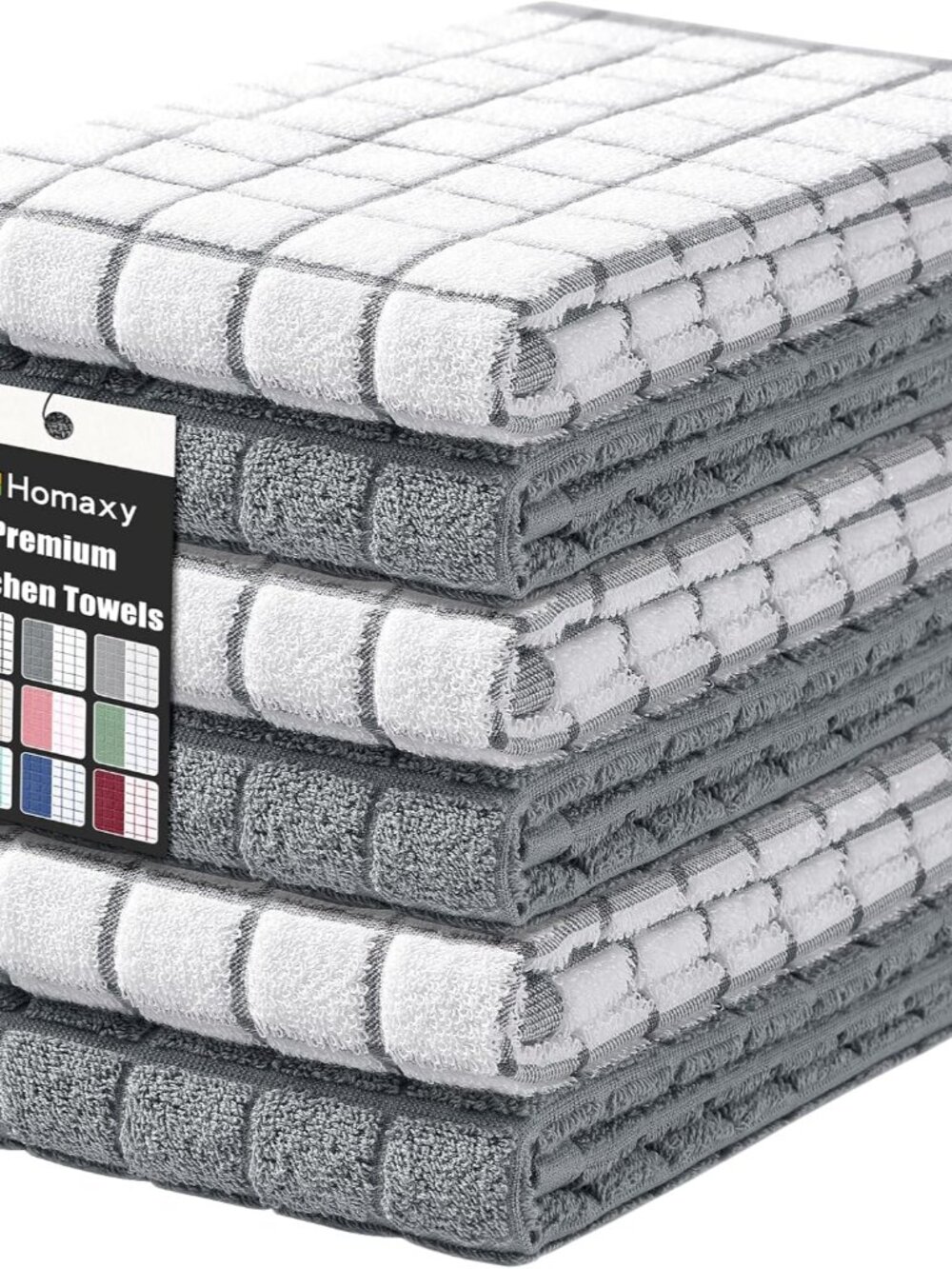 Large Premium Cotton Kitchen Towels 16"x 28", 6 Pack, Grey